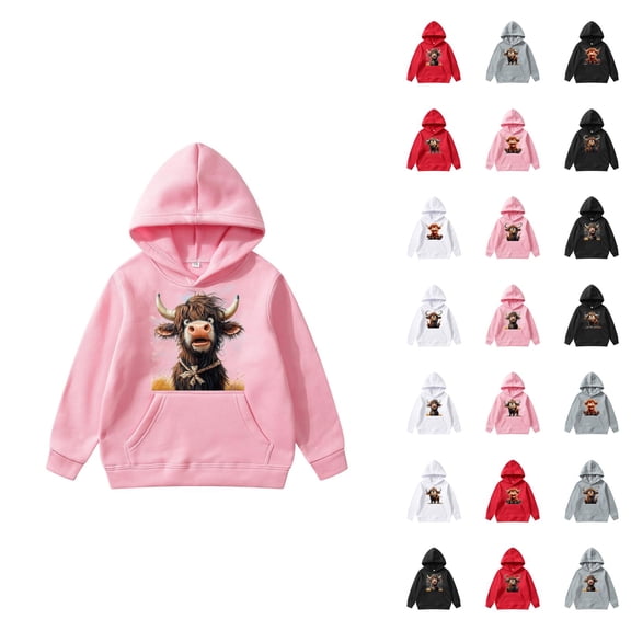 Cute Highland Cow Hoodies for Boys Girls Western Country Christmas Graphic Hooded Sweatshirt with Pockets Pullover Tops