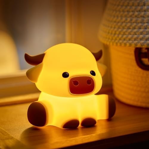 Cute Highland Cow Night Light, Squishy Highland Cow Novelty Animal Lamp, 3 Level Dimmable Nursery Nightlight with Timer, Food Grade Silicone Touch Night Light Fun Gifts for Kids Boys Girls Baby
