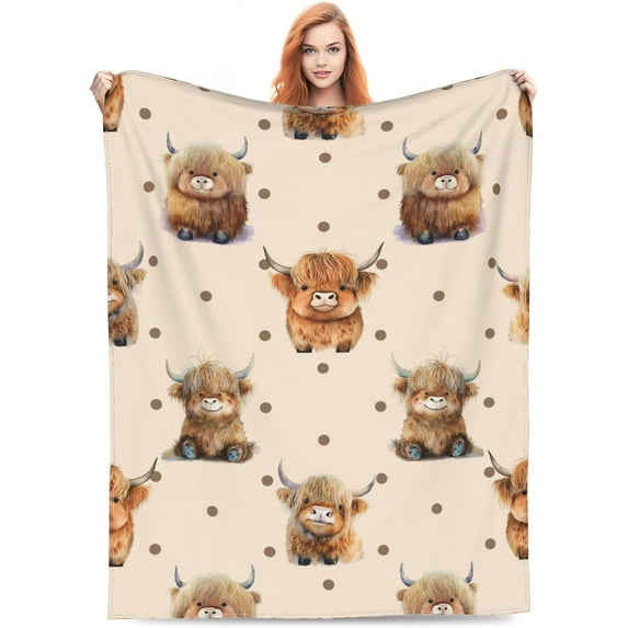 Cute Highland Cow Print Blanket Loves Cows Gifts for Adult & Kids for Living Room Bedding Couch Soft Warm Lightweight Cozy Throw Blankets Farmhouse Decor 60x80in