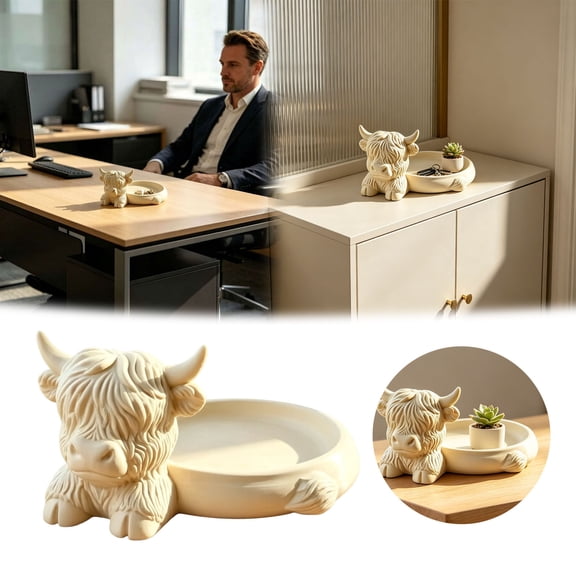 Cute Highland Cow Shaped Resin Catchall Tray Tabletop Coin Jewelry Key Storage Dish Entryway Hall Fall Season Home Desktop Decor Supply