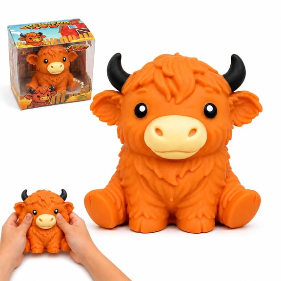 Cute Highland Cow Squishy Toy, Soft Slow Rising Squeeze Fidget Toy, 6in Sensory Stress Relief Ball, Birthday Gift for Kids and Highland Cow Lovers