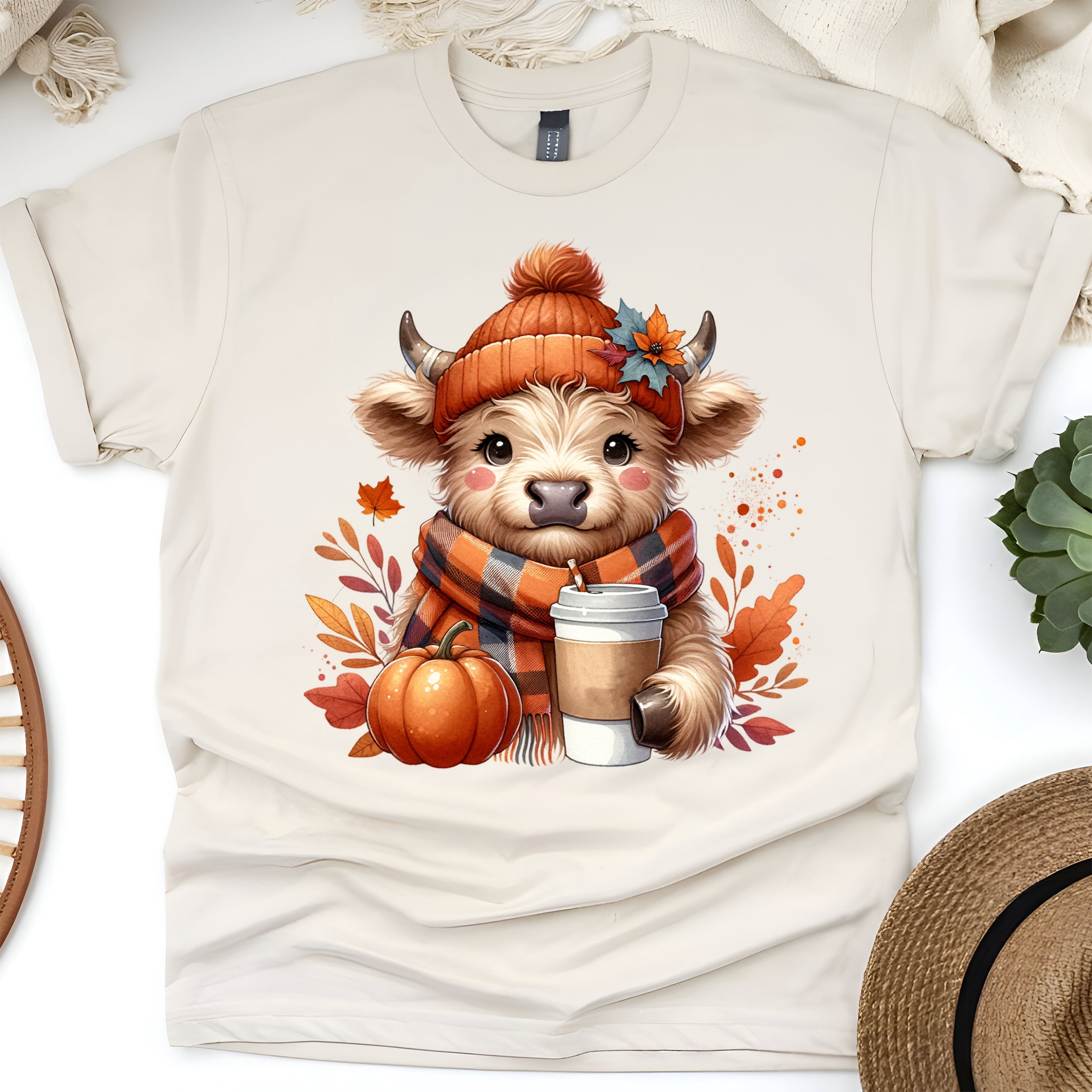 Cute Highland Cow Tee | Pumpkin Coffee Autumn Shirt | Unisex Casual T ...