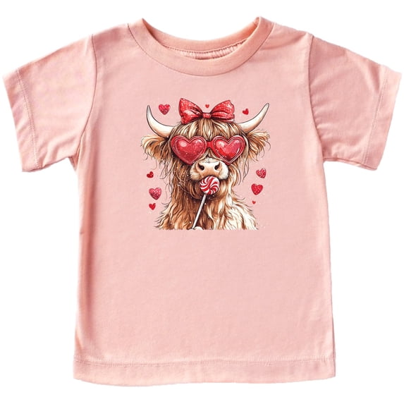 Cute Highland Cow Valentine's Day Shirt for Kids Hearts and Candy Tee for Girls Peach Shirt 18 Months