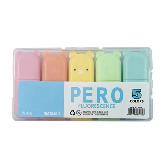 Cute Highlighters,Multi Colored Highlighters,Mini Highlighters,Cute Bear Highlighter Pens Assorted,Macaron Colors Mini Cartoon,Aesthetic Markers Highlighters(5 Pcs)