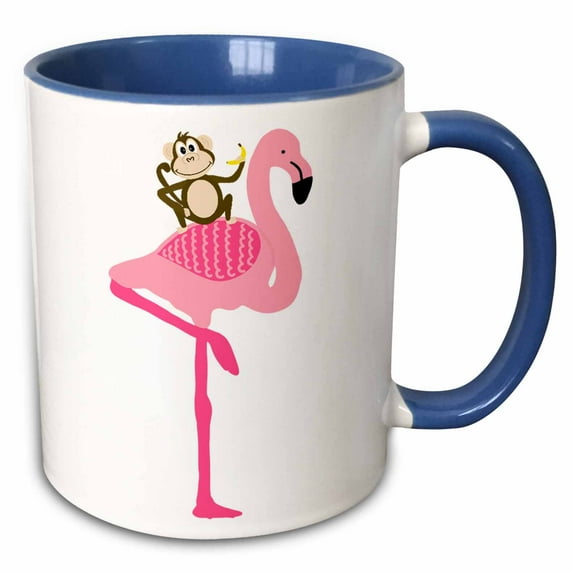 3drose, Cute Hilarious Monkey Riding on a Flamingo. the Best for Bird Lovers., 15oz Two-tone Blue Mug