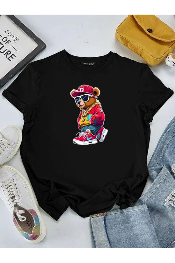 Cute Hip Hop Teddy Bear Streetwear Style Cool Bear With Swag Unisex tee V50416, for men & women, up to size 5XL