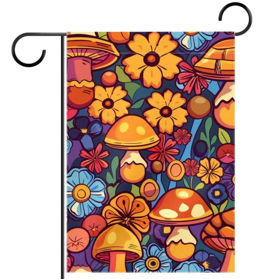 Cute Hippie Flower Mushrooms Honeycomb Double Sided Garden Flag Decorative Weather Resistant Yard Flag, Large DIY Vertical Flag for Farmhouse Patio Lawn, 28x40 Inch