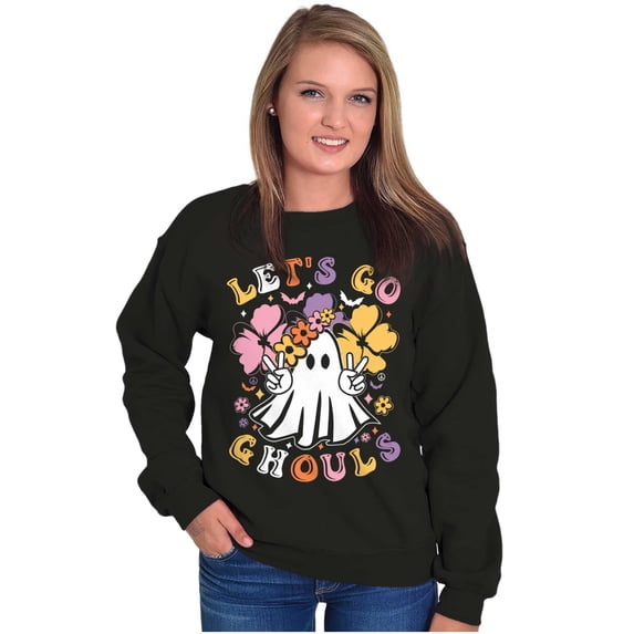 Cute Hippie Ghost Lets Go Ghouls Women Crewneck Sweatshirt Brisco Brands S