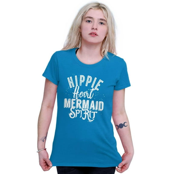 Cute Hippie Heart Mermaid Sprit Womens Slim Fit Graphic Tee Brisco Brands M