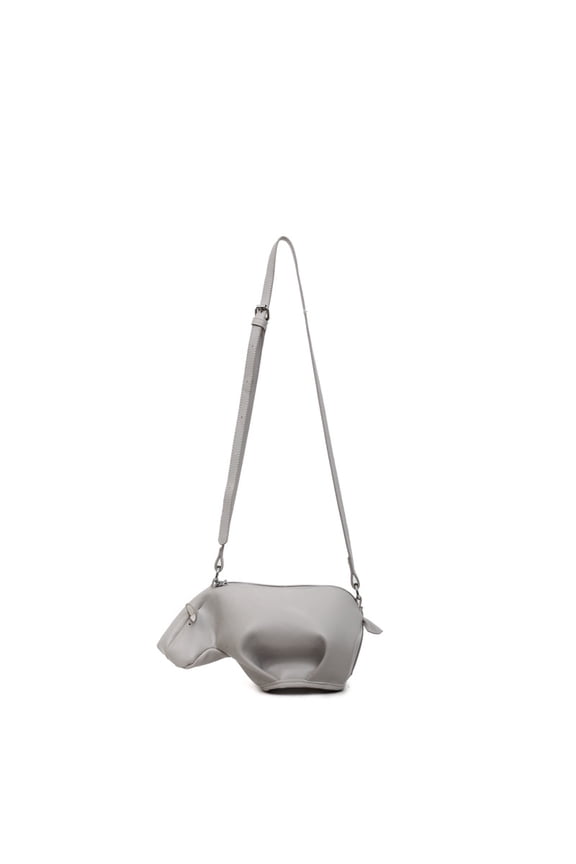 Cute Hippo Cartoon Crossbody Bag for Women, Stylish Niche PU Shoulder Bag - Zipper Closure Trendy Street Fashion Bag with Ruched Detail for Daily Matching (Black/Fuchsia/Beige/Gray/Blue)