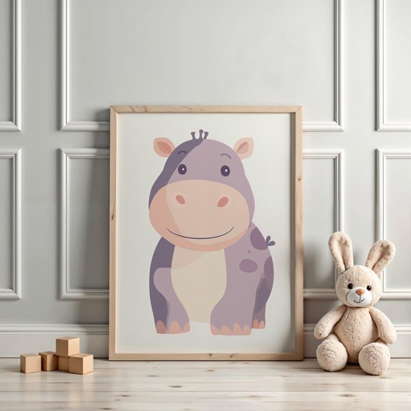 Cute Hippo Nursery Print Safari Jungle Animal Playful Childrens Decor, Unframed Canvas 8x10in