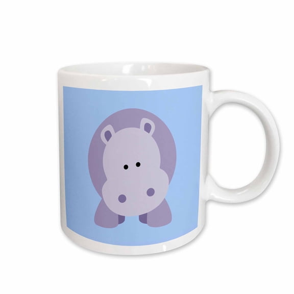 3drose, Cute Hippo on a Blue Background, 11oz Mug