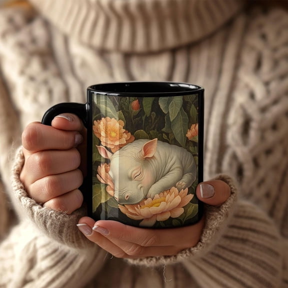 Cute Hippo Sleeping in Flower, William Morris Style, Gift for Animal Lovers, Unique Tea Cup, Coffee Mug, Kitchen Decor, Wildlife Mug, hippo