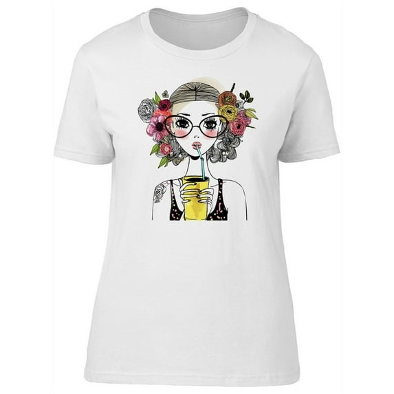 Cute Hipster Floral Girl Frappe Tee Women's -Image by Shutterstock