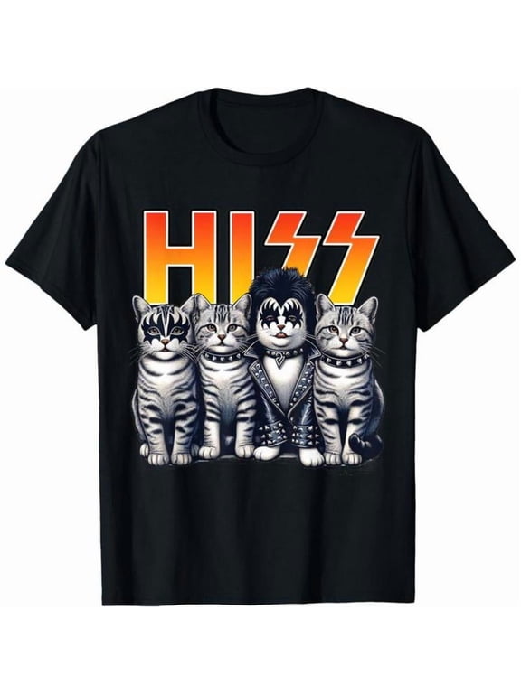 Cute Hiss Cats Rock Kittens Kitty Rocking Music Cat Lovers Men T-Shirt men woman unisex tee Shortsleeve Casual Graphic Fashion