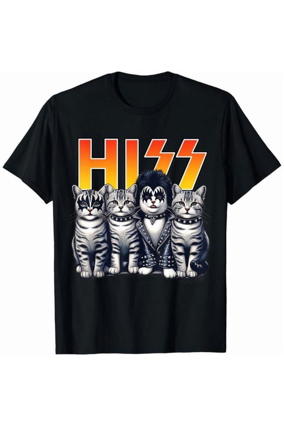 Cute Hiss Cats Rock Kittens Kitty Rocking Music Cat Lovers Men T-Shirt men woman unisex tee Shortsleeve Casual Graphic Fashion