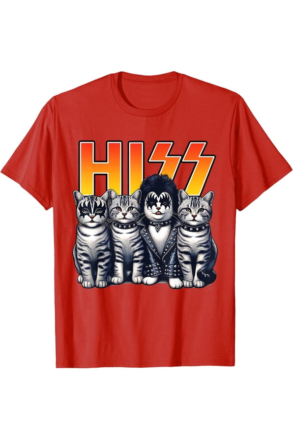 Cute Hiss Cats Rock Kittens Kitty Rocking Music Cat Lovers Unisex T-Shirt for Men Women Kids Toddler,Red Color,Size 5/6