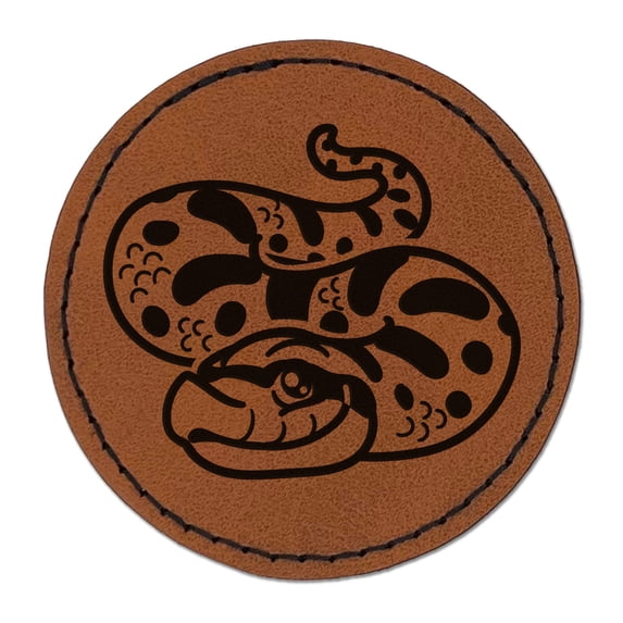 Cute Hognose Snake 2.5" Faux Leather Round Engraved Iron-On Patch - Brown