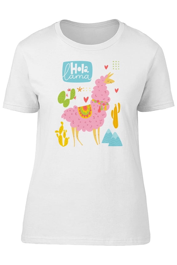 Cute Hola Lama Cactus T-Shirt Women -Image by Shutterstock, Female Medium