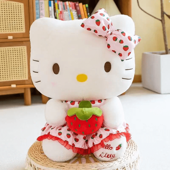 Cute Holding Strawberry KT Cat Plush Doll Toy Throw Pillow KT Doll Christmas Gift Birthday Gift Valentine's Day Gift