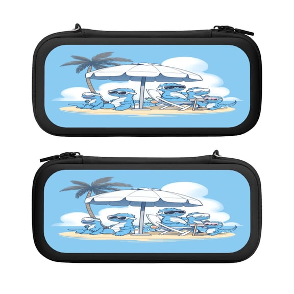 Cute Holiday Dinosaur, Carrying Case For Nintendo Switch & OLED Version, Eva Lightweight Shockproof Protective Pouch Case for Game Console & Accessories with 10 Game Card Slot & Wristband, Black
