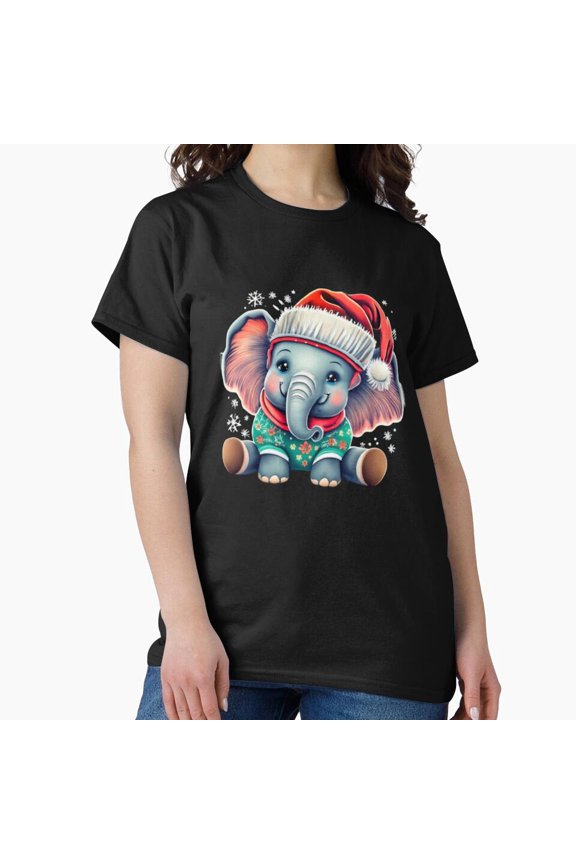 Cute Holiday Elephant Festive Winter Animal Lover Graphic Unisex T-Shirt, up to size 5XL