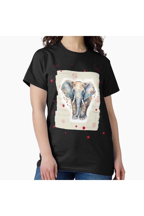 Cute Holiday Elephant Festive Wish Winter Seasonal Graphic Unisex T-Shirt, up to size 5XL