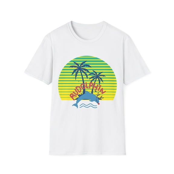 Cute Holiday Red Nose Dolphin Palm Trees Men Women Family