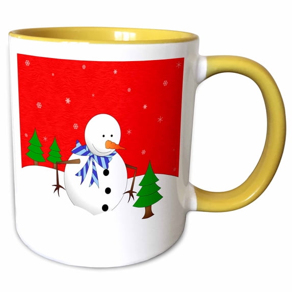 3drose, Cute Holiday Snowman and Baby Pine Tree Red, 11oz Two-tone Yellow Mug