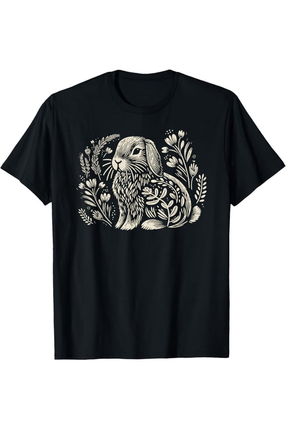 Cute Holland Lop Rabbit Botanical Cottagecore Floral Bunny T-Shirt