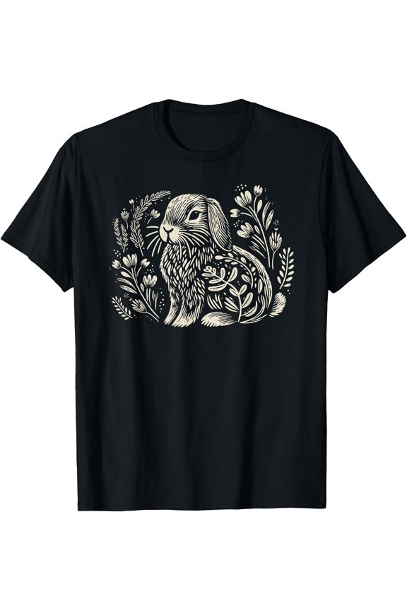 Cute Holland Lop Rabbit Botanical Cottagecore Floral Bunny T-Shirt