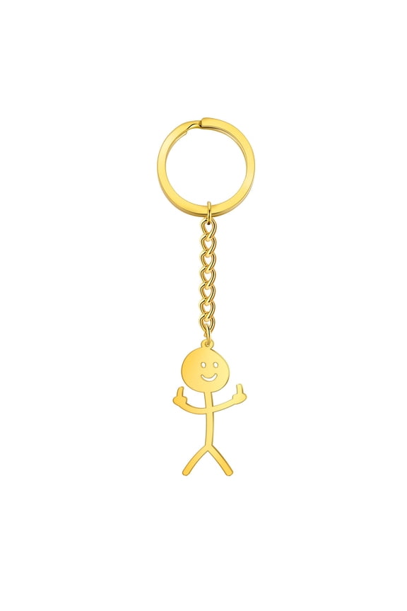 Cute Hollowed-out Smiling Face Figurine Pendant Stainless Steel Key Chain