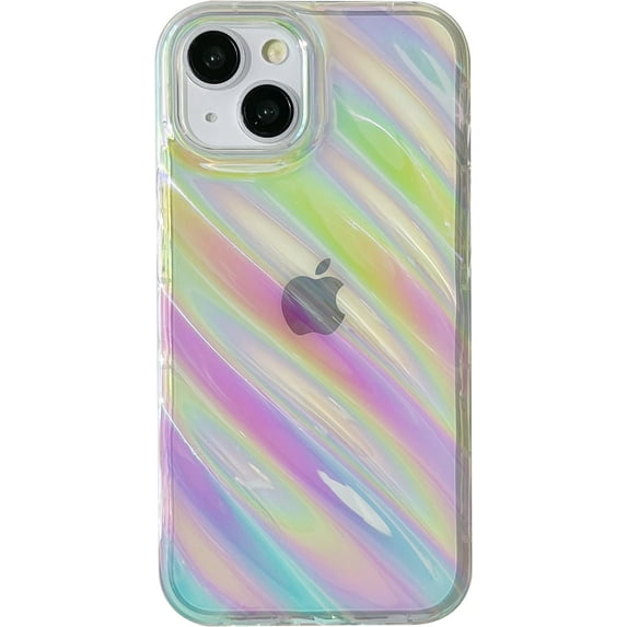Cute Holographic Laser Water Ripple Pattern Wave Shape Camera Lens Protection Soft Compatible with iPhone Case (Clear,iPhone 14)