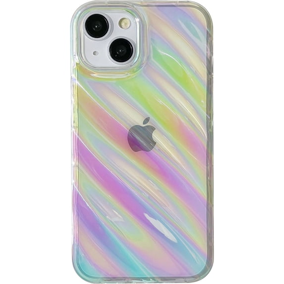 Cute Holographic Laser Water Ripple Pattern Wave Shape Camera Lens Protection Soft Compatible with iPhone Case (Clear,iPhone 14)