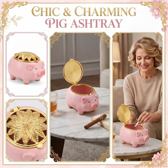 Cute Home Decor Decorative Pig Container 4.5 X 4.5 X 4 Inch Resin Storage Jar Gold Lid Jar Countertop Storage for Desk Bedroom Kitchen Home Decoration Single Piece