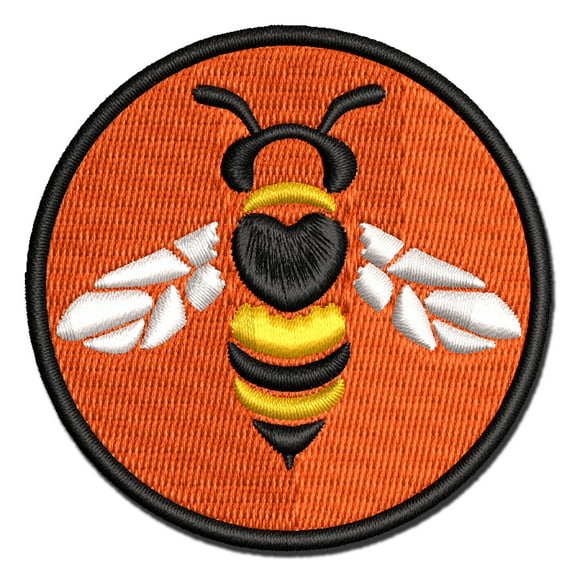 Cute Honey Bumblebee with Heart on Back Applique Multi-Color Embroidered Iron-On Patch - 3.5 Inch Large