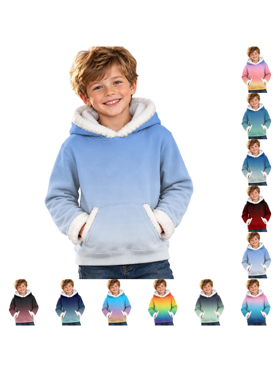 Cute Hoodie Boys Gradient Long Sleeve Sweatshirt with Pocket Kids Loose Preppy Clothes for 3-13Y