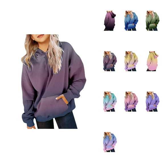 Cute Hoodies For Teen Girls Trendy Preppy Hooded Sweatshirts Oversized Long Sleeve Shirts Gradient Clothes For Girls