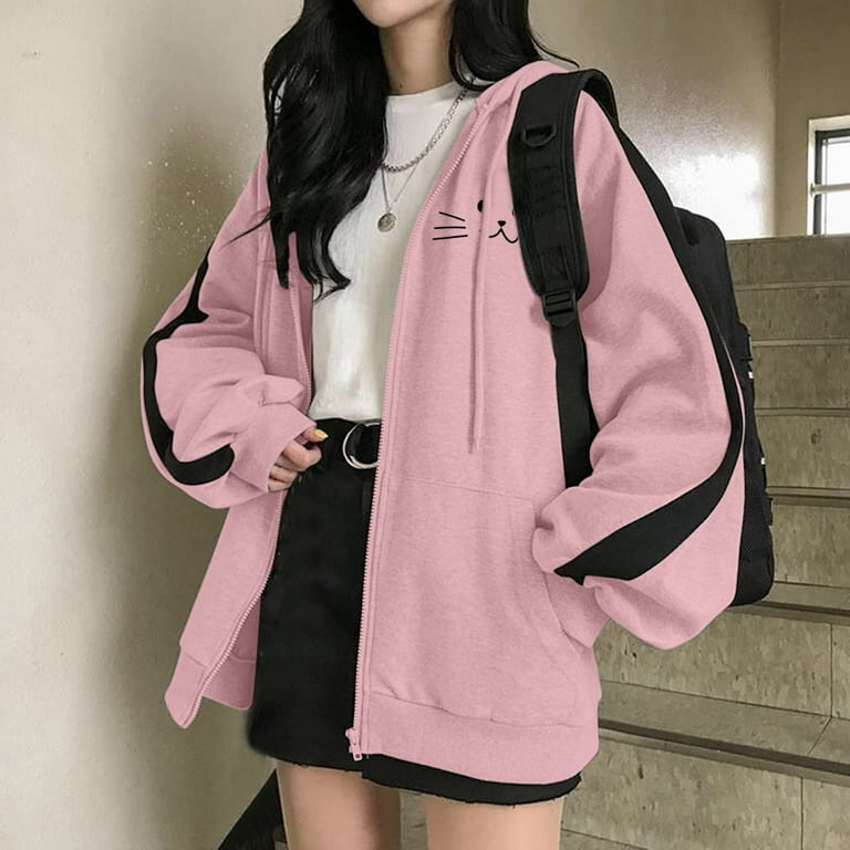 Cute Hoodies For Teen Hoodie Pink Lightweight Solid Color Zipper Trendy Sweatshirts M Walmart