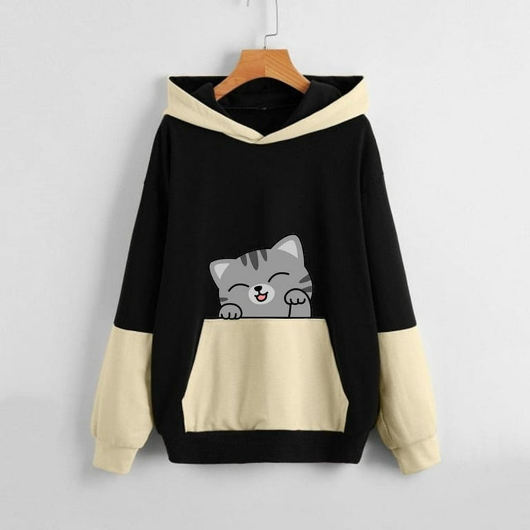 Cute Hoodies Plus Size Clothes for Women Hoodies for Teen Girls Women s Fashion Pullover Loose Sweater Cat Print Fall Junior Hoodie Hooded Sweatshirt