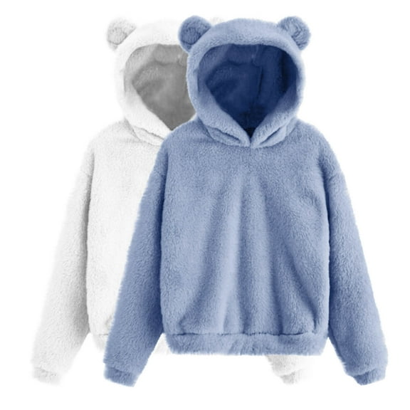 Cute Hoodies Sevevn 2PC Women's Cute Teddy Bear Ears Hoodie Long Sleeve Soft Warm Fleece Homewear