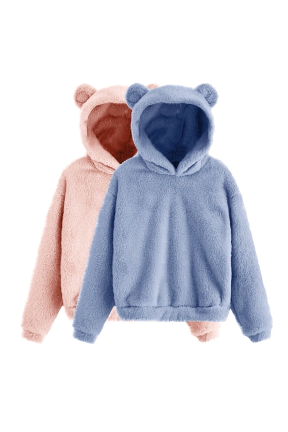 Cute Hoodies Sevevn 2PC Women's Cute Teddy Bear Ears Hoodie Long Sleeve Soft Warm Fleece Homewear