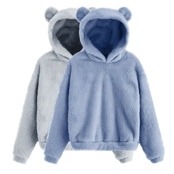 Cute Hoodies Sevevn 2PC Women's Cute Teddy Bear Ears Hoodie Long Sleeve Soft Warm Fleece Homewear