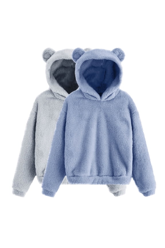 Cute Hoodies Sevevn 2PC Women's Cute Teddy Bear Ears Hoodie Long Sleeve Soft Warm Fleece Homewear
