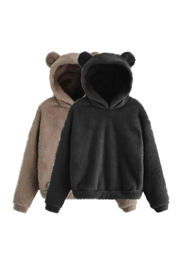 Cute Hoodies Sevevn 2PC Women's Cute Teddy Bear Ears Hoodie Long Sleeve Soft Warm Fleece Homewear