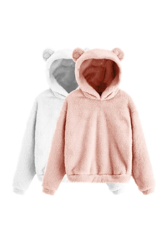 Cute Hoodies Sevevn 2PC Women's Cute Teddy Bear Ears Hoodie Long Sleeve Soft Warm Fleece Homewear
