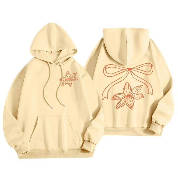 Cute Hoodies Teen Girls Y2k Preppy Floral Graphic Sweatshirt Women Embroidered Oversized Hooded Sweater Streetwear 05-Yellow L