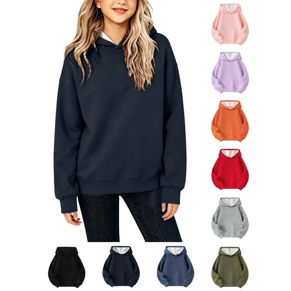 Cute Hoodies Zaewscy Girls Solid Color Long Sleeve Hoodie Casual Soft Pullover Hooded Sweatshirt for Kids Daily Wear Navy 5-6Years
