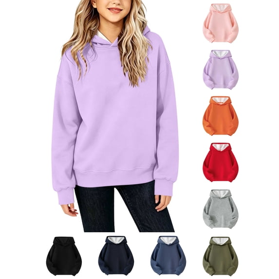 Cute Hoodies Zaewscy Girls Solid Color Long Sleeve Hoodie Casual Soft Pullover Hooded Sweatshirt for Kids Daily Wear Purple 10-11Years