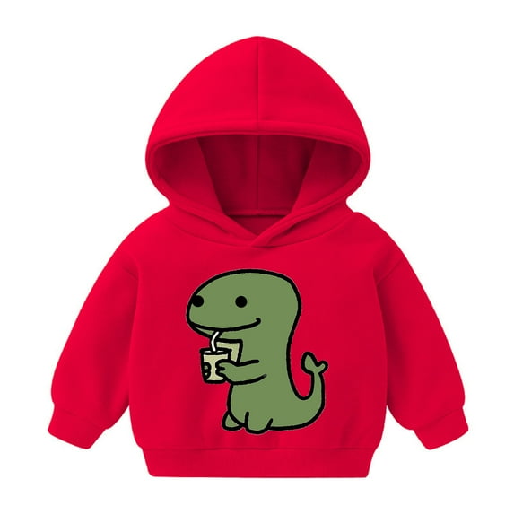 Cute Hoodies for Boys Girls Cartoon Graphic Printed Long Sleeve Cotton Hooded Sweatshirt Pullover Tops 2T-7T (2 Years, Red|Dino)